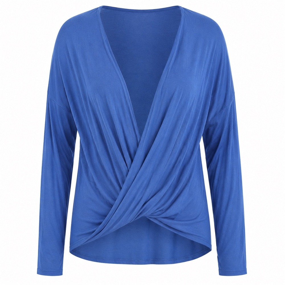 prAna Wrap crossover V-Neck Long Sleeve Top blouse Medium workwear dressy blue